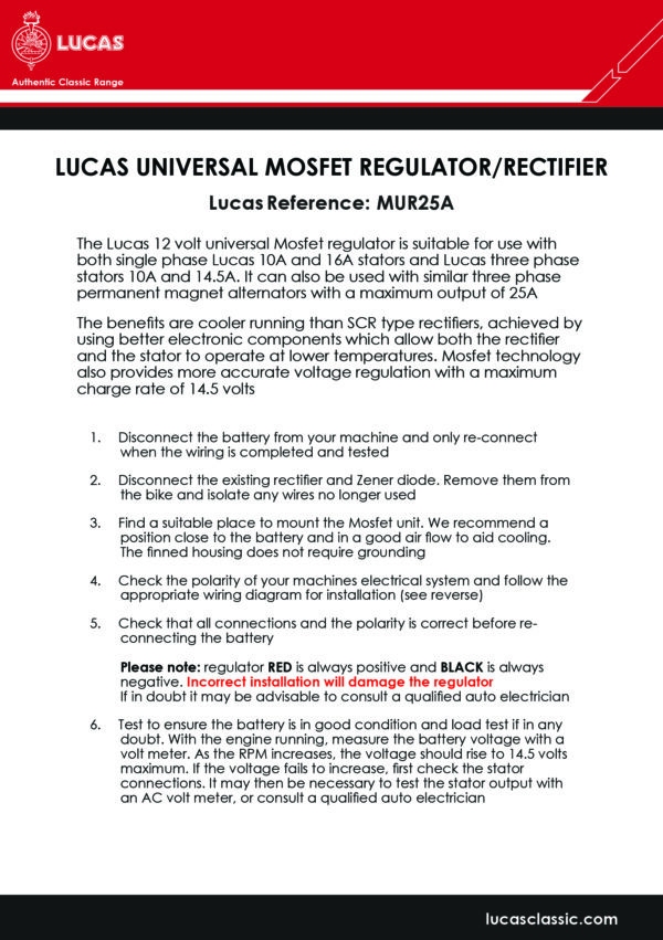 Lucas Mosfet Regulator Rectifier MUR25A - Image 2